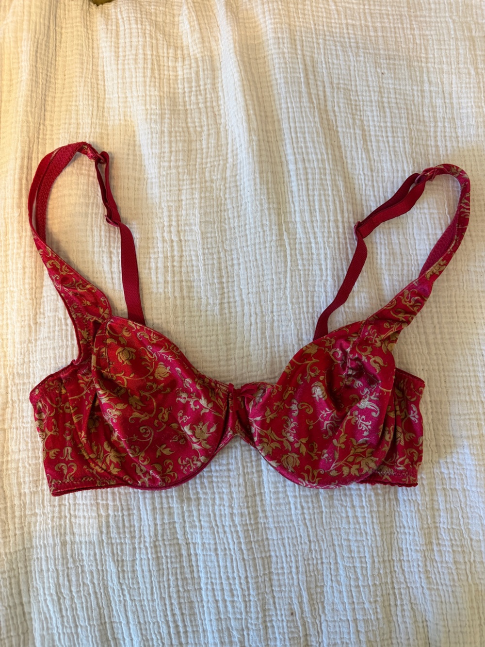 Maidenform Satin Seduction Red Gold Floral Underwire Bra 36B